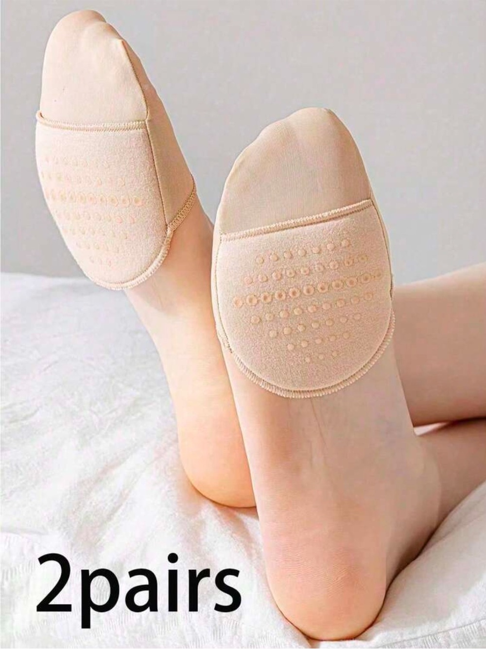 2 Pairs Women's Soft Cushioned Non-Slip Half Socks, Anti-Slip Rubber Dots